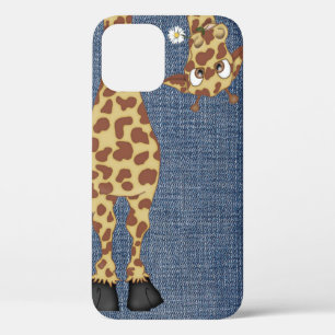 giraffe on blue denim iPhone 12 case