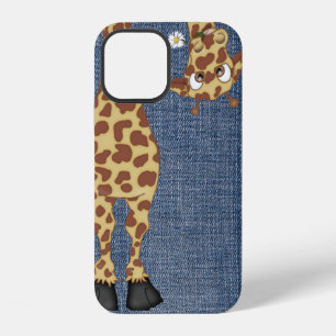 giraffe on blue denim iPhone 12 case