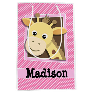 Giraffe on Pink & White Stripes Medium Gift Bag