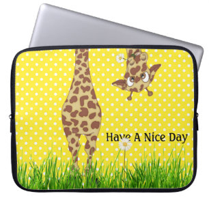 Giraffe On Polka Dots With Daisy Laptop Sleeve