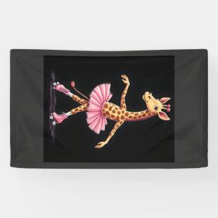 Giraffe On Roller Skates In Pink Tutu Tank Top Banner