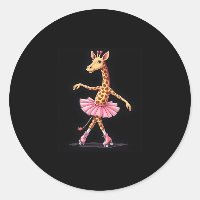 Giraffe On Roller Skates In Pink Tutu Tank Top Classic Round Sticker (Front)