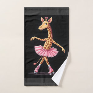 Giraffe On Roller Skates In Pink Tutu Tank Top Hand Towel