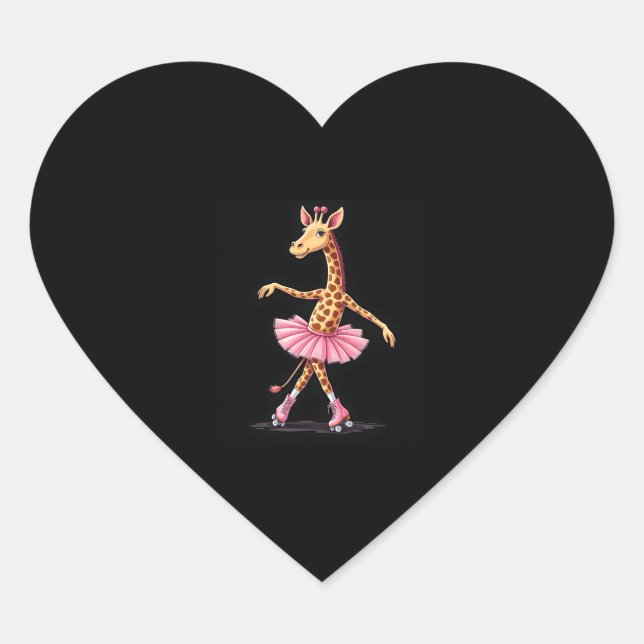 Giraffe On Roller Skates In Pink Tutu Tank Top Heart Sticker (Front)