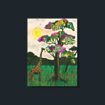 Giraffe on the Planes of Africa Canvas Print<br><div class="desc">Planes of Africa II by Alonzo Saunders. The beauty of widlife is captured in this art with the sun slowly setting as a giraffe eats leaves from a colourful tree on the African planes. | 132935GG</div>