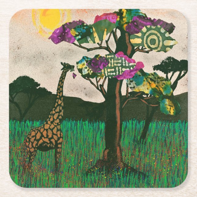 Giraffe on the Planes of Africa Square Paper Coaster (Front)