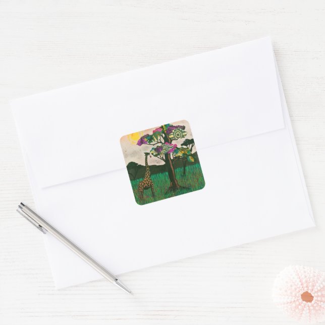 Giraffe on the Planes of Africa Square Sticker (Envelope)
