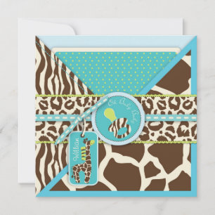 Giraffe & Pacifier Safari Animal Print Baby Shower Invitation
