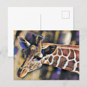 Giraffe Painting art Vintage Postcard