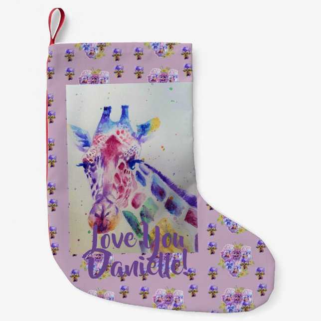 Giraffe Painting floral Girls Christmas Stocking (Front)