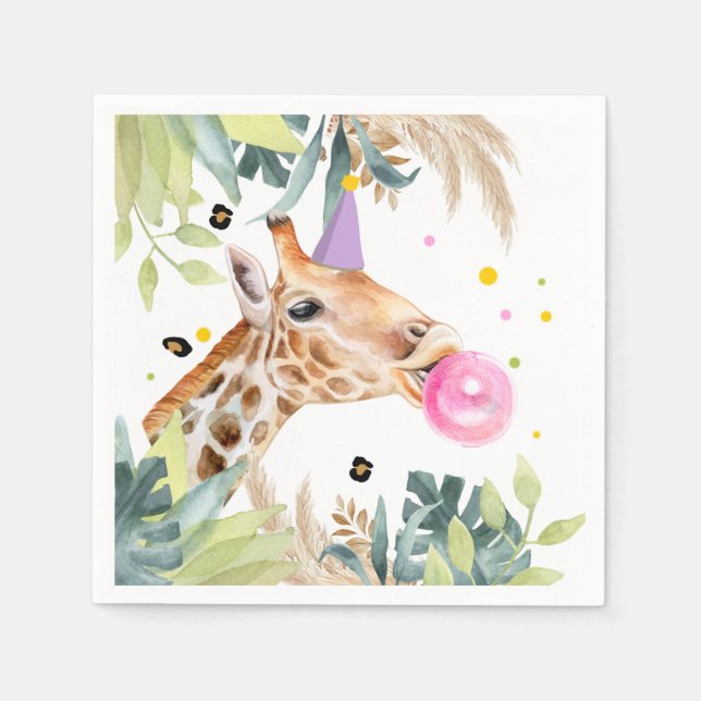 Giraffe Party Animals Birthday Zoo Safari Napkin (Front)