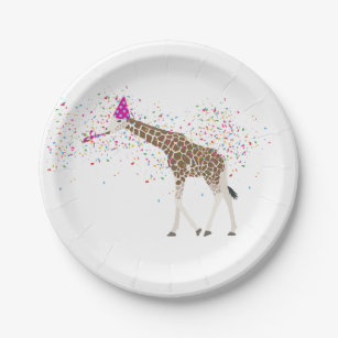 Giraffe Partying Safari Animals Having a Party Paper Plate
