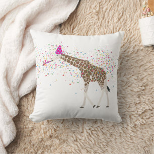 Giraffe Partying Safari Animals Having a Party  Throw Pillow