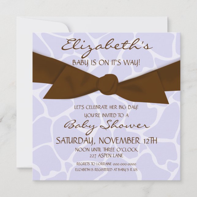 Giraffe Pattern Baby Shower Invite with Brown Bow (Front)