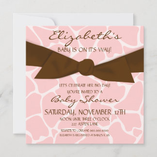 Giraffe Pattern Baby Shower Invite with Brown Bow