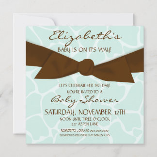 Giraffe Pattern Baby Shower Invite with Brown Bow
