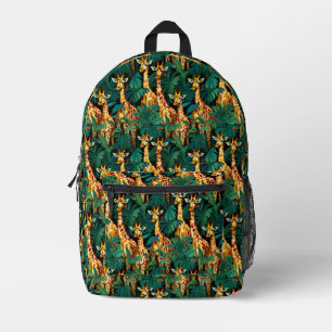 Giraffe Pattern in a Green Leafy Jungle Printed Backpack