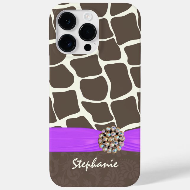 Giraffe Pattern Printed Ribbon and Rhinestone Case-Mate iPhone Case (Back)