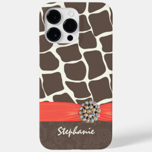 Giraffe Pattern Printed Ribbon and Rhinestone Case-Mate iPhone 14 Pro Max Case