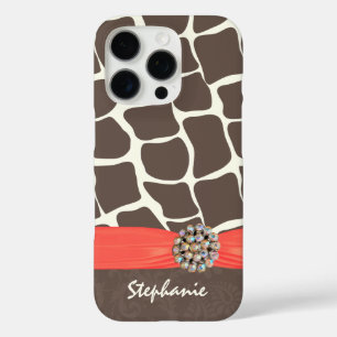Giraffe Pattern Printed Ribbon and Rhinestone iPhone 16 Pro Case