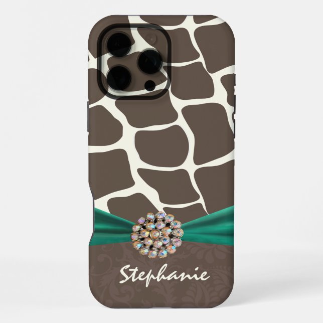 Giraffe Pattern Printed Ribbon and Rhinestone iPhone Case (Back)