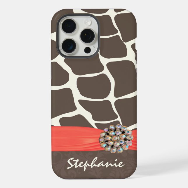 Giraffe Pattern Printed Ribbon and Rhinestone iPhone Case (Back)