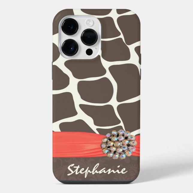 Giraffe Pattern Printed Ribbon and Rhinestone iPhone Case (Back)