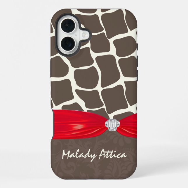 Giraffe Pattern Printed Ribbon Faux Crystal iPhone Case (Back)