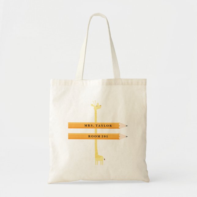 Giraffe & Pencil Teacher Tote Bag (Front)
