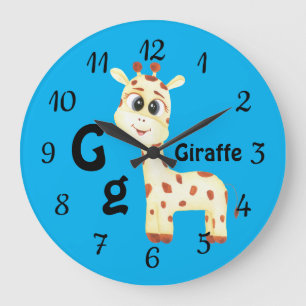 Giraffe personalize ABC: Letter G - Add Your Name Large Clock