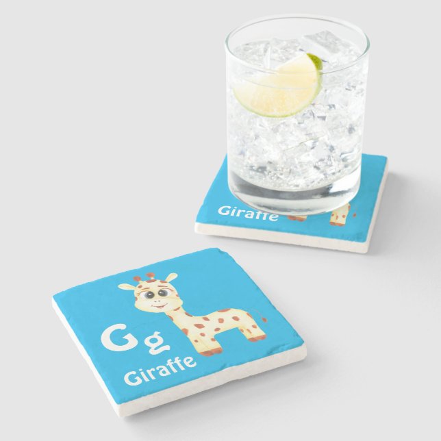 Giraffe personalize ABC: Letter G - Add Your Name Stone Coaster (Side)