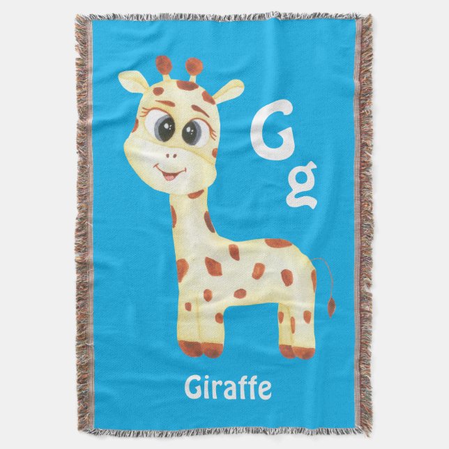 Giraffe personalize ABC: Letter G - Add Your Name Throw Blanket (Front Vertical)