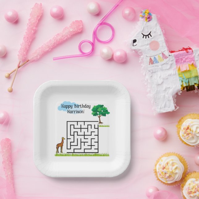 Giraffe personalized birthday maze puzzle plates (Party)