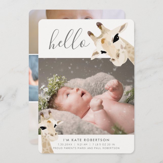 Giraffe Photo Collage Birth Announcement (Front/Back)