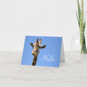 Giraffe Photo Cute Hello Blue Card
