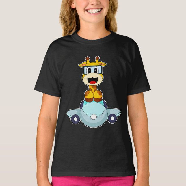 Giraffe Pilot Airplane T-Shirt (Front)