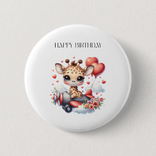 Giraffe Pilot Birthday 2 Inch Round Button