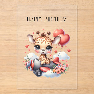 Giraffe Pilot Birthday Acrylic Invitations