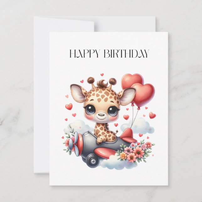Giraffe Pilot Birthday Card (Front)