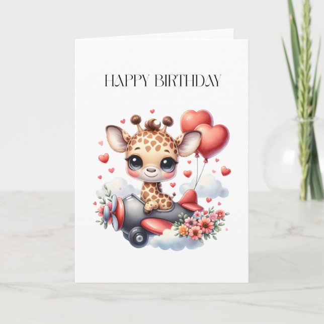 Giraffe Pilot Birthday Card (Front)