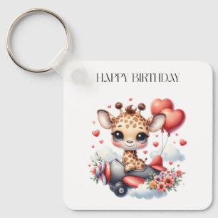 Giraffe Pilot Birthday Keychain