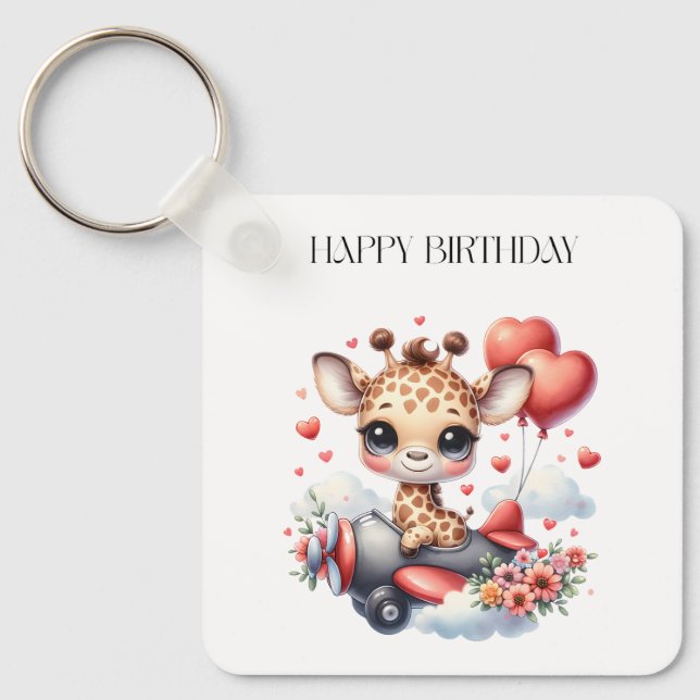 Giraffe Pilot Birthday Keychain (Front)