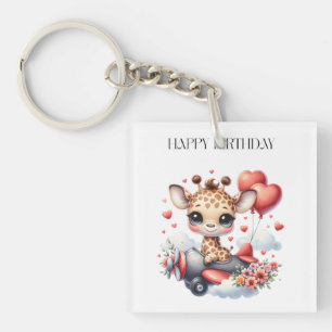 Giraffe Pilot Birthday Keychain