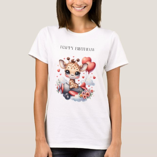 Giraffe Pilot Birthday T-Shirt (Front)