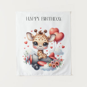 Giraffe Pilot Birthday Tapestry