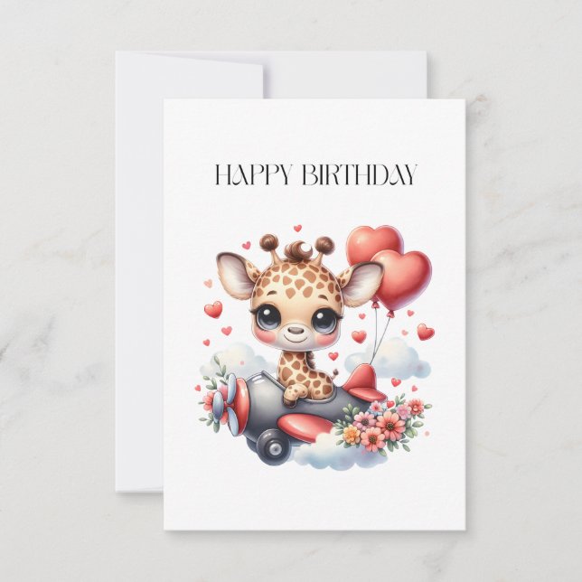Giraffe Pilot Birthday Thank You Card (Front)