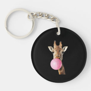  Giraffe Pink Bubble Gum Cute Funny Animal Lover  Keychain