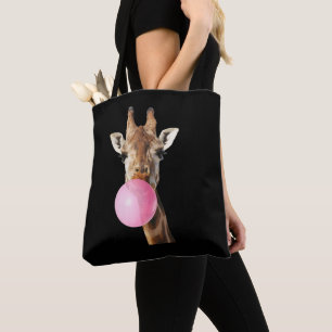  Giraffe Pink Bubble Gum Cute Funny Animal Lover  Tote Bag