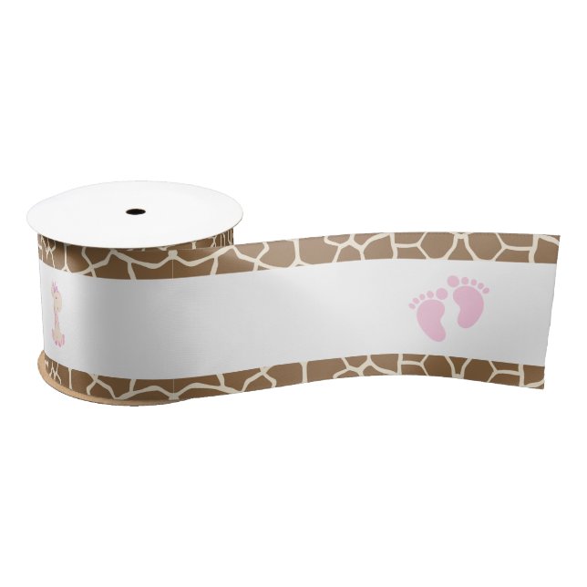 Giraffe Pink Girl Baby Shower Satin Ribbon (Spool)