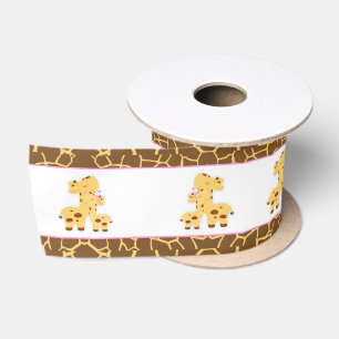 Giraffe Pink Girl Baby Shower Satin Ribbon